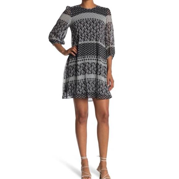Calvin Klein Dresses & Skirts - CALVIN KLEIN Black & White Floral 3/4 Sleeve Shift Dress Size 4
